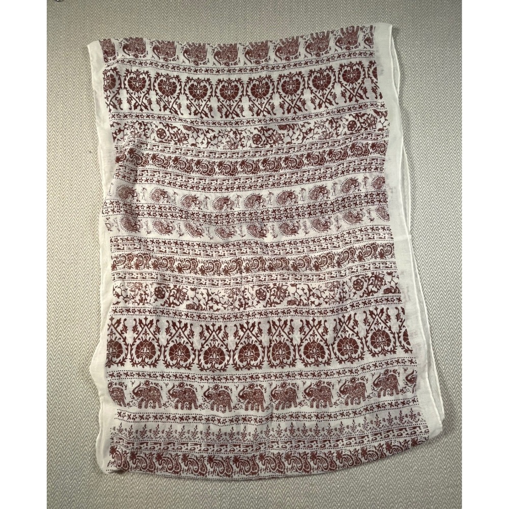 Boho Elephant Infinity Scarf Burgundy Ivory Lightweight Gauze Loop Scarf - Picture 5 of 9